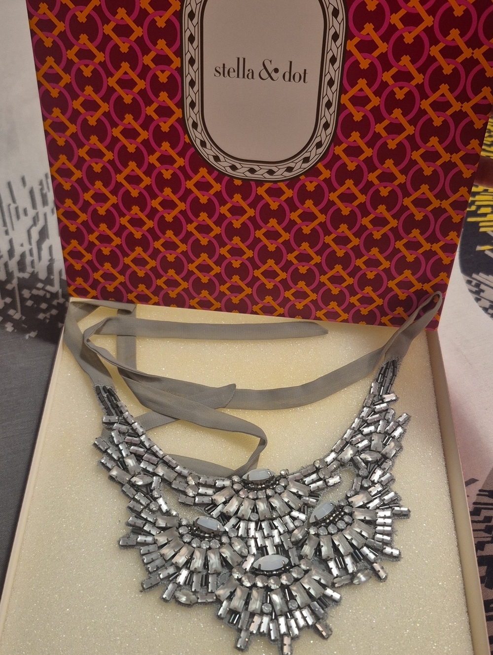 Stella & Dot Silver Crystal Tiered Bib Necklace